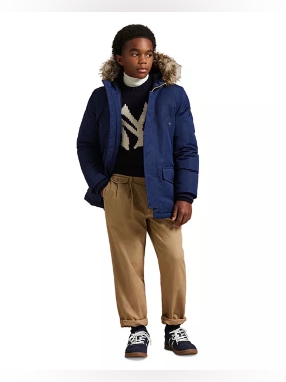 Polo Ralph Lauren Boys' Faux-Fur-Trim Down Parka - Navy SIZE:5 MSRP $245